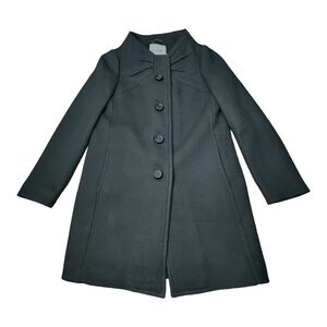 Kate Spade New York Etta Black Wool Coat Bow Front Leopard Lining Women’s Sz XS